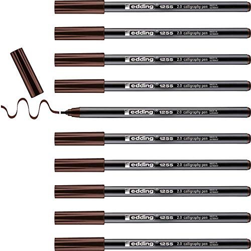 edding 1255 długopis do kaligrafii - ciemnobrązowy - pudełko 10 sztuk - stalówka do kaligrafii 2 mm - pisak z włókna do papieru, drewna, terakoty, płótna - pismo odręczne, bullet journals, kartki z