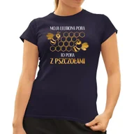 Koszulki i topy damskie - Moja ulubiona pora to pora z pszczołami - damska koszulka na prezent Granatowa - miniaturka - grafika 1