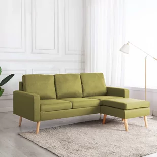 vidaXL 3-osobowa sofa z podnóżkiem, zielona, tapicerowana tkaniną - Sofy i kanapy - miniaturka - grafika 1