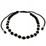 Bransoletki - Złota bransoletka 585 sznurkowa zdobiona czarnymi i złotymi kuleczkami - miniaturka - grafika 1