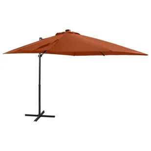 Parasol wiszący z lampkami LED i słupkiem, terakota, 250 cm - Parasole ogrodowe - miniaturka - grafika 1