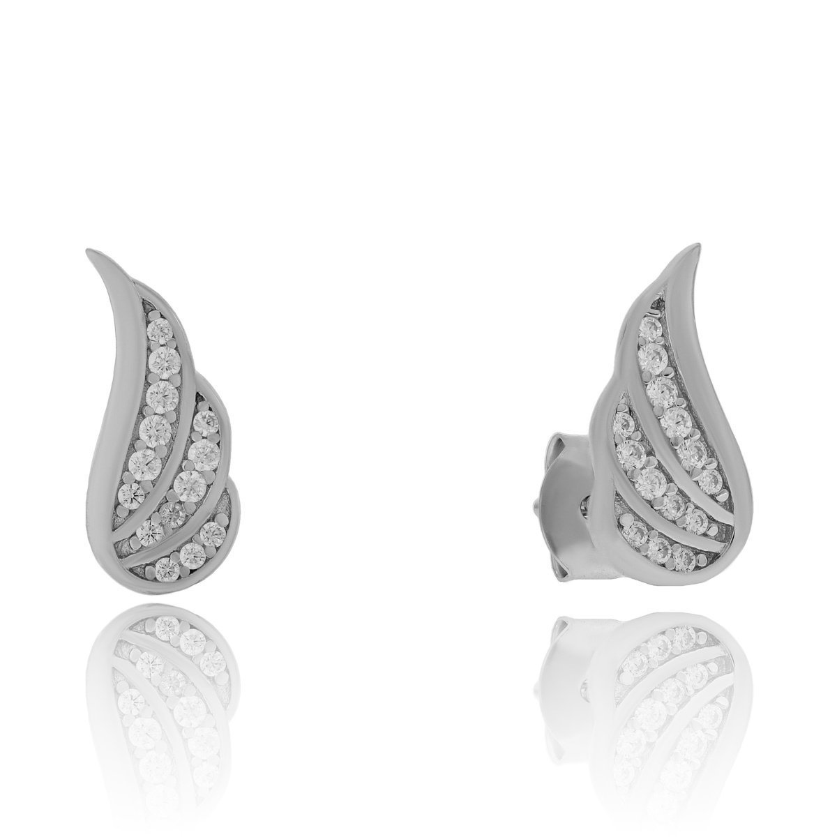 Srebrne kolczyki skrzydła z cyrkoniami sztyfty pr. 925