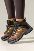 Buty trekkingowe damskie - Brązowe buty trekkingowe damskie na bieżnikowanej podeszwie z regulowaną elastyczną sznurówką czarne wstawki softshell Casu 7689-2D - miniaturka - grafika 1