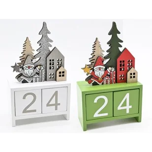 Kalendarz drewniany 9 x 4,5 x 15 cm biały / zielony - Ozdoby bożonarodzeniowe - miniaturka - grafika 1