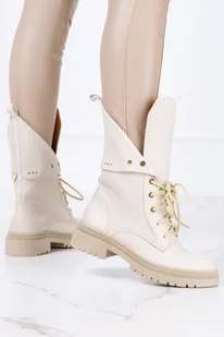 Beżowe botki skórzane damskie workery na platformie sznurowane PRODUKT POLSKI Casu 1670-NO - Botki damskie - miniaturka - grafika 1