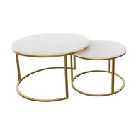 Ławy i stoliki kawowe - Zestaw Dwóch Stolików Kawowych W Stylu Glamur Marmur + Złoty A1-H92 - miniaturka - grafika 1