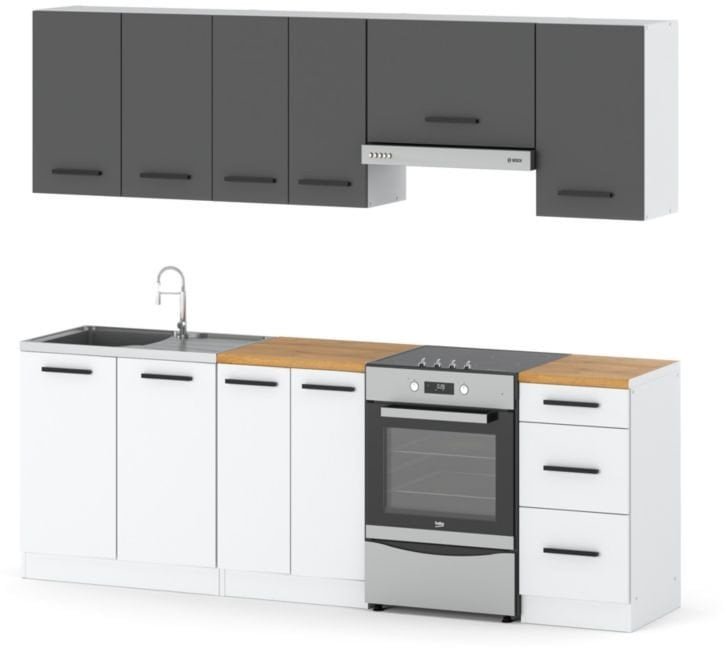 Zestaw Mebli Kuchennych Marra 2.6m Nowoczesny Modułowy Szary Biały Mat