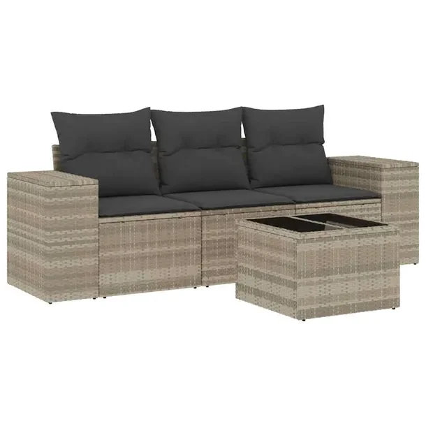 Zestaw wypoczynkowy rattan PE, jasnoszary, 55x62x69 cm