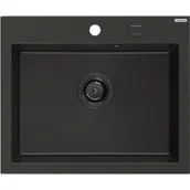 Zlewozmywaki - Mexen Elix zlewozmywak granitowy 1-komorowy 600 x 500 mm, czarny/złoty metalik, syfon czarny - 6525601005-75-B - miniaturka - grafika 1