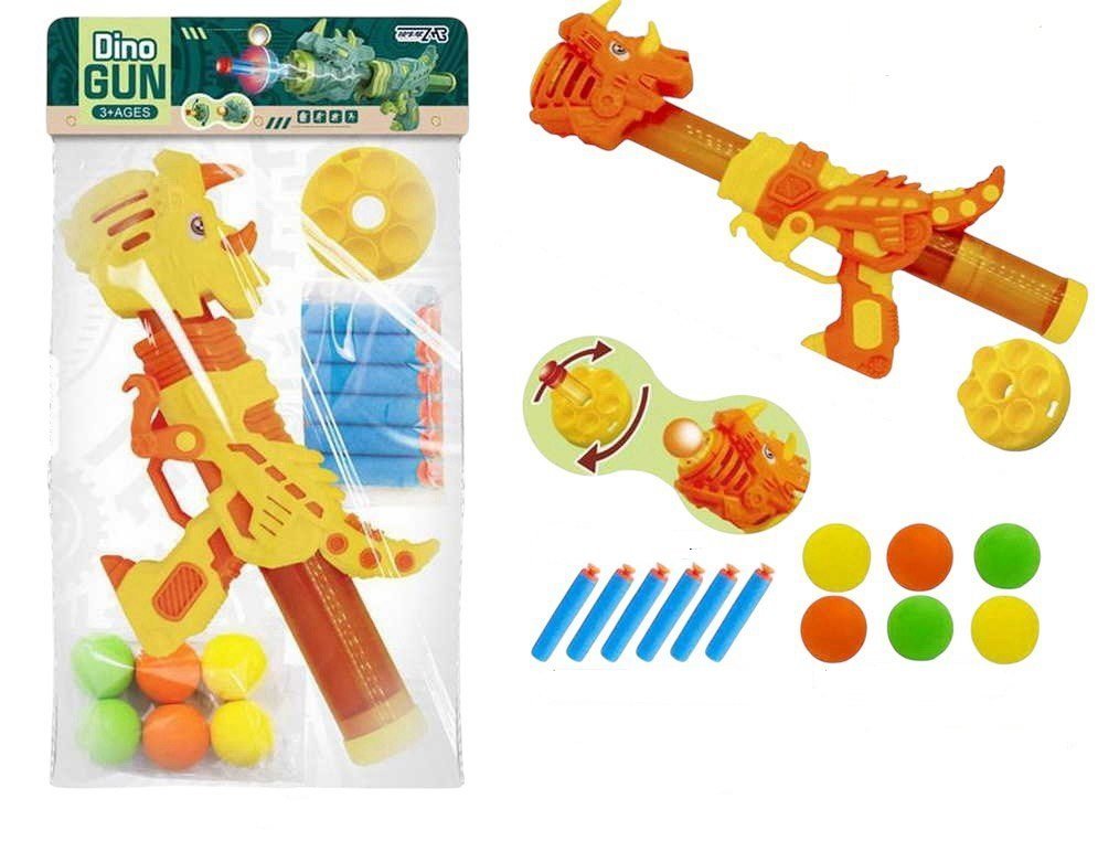 PISTOLET DINOZAUR NA PIANKOWE STRZAŁKI I PIŁKI
