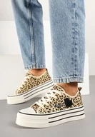 Trampki damskie - Panterkowe Trampki na Platformie z Ozdobnym Napisem i Aplikacją Efena - miniaturka - grafika 1