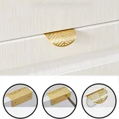 Zawiasy, okucia i inne akcesoria - Uchwyty meblowe w kształcie liścia, 4 sztuki, złoty mosiądz, ukryte metalowe uchwyty meblowe, złoty uchwyt meblowy, do szafek kuchennych - miniaturka - grafika 1