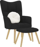 Fotele - VidaXL Fotel z podnóżkiem, czarny, obity tkaniną - miniaturka - grafika 1