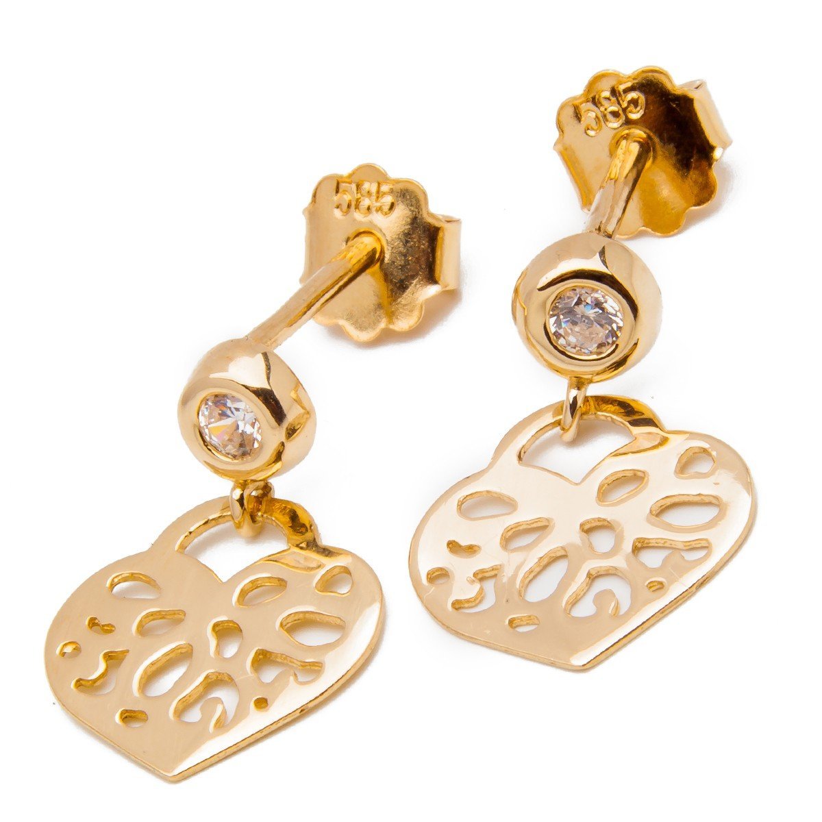 Złote kolczyki zawieszka ażurowe serce