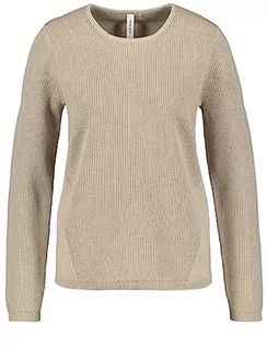 Swetry damskie - Gerry Weber Damski sweter z bawełny raglanowy, długi rękaw, sweter z długim rękawem, okrągły dekolt, sweter w paski, Light Taupe-melanż, 38 - grafika 1