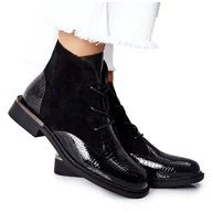 Botki damskie - Zamszowe Botki Ocieplane Sergio Leone BT401 Czarne - miniaturka - grafika 1