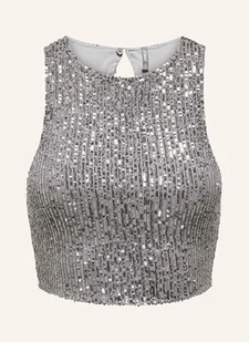 Only Krótki Top Z Cekinami silber - Koszulki i topy damskie - miniaturka - grafika 1