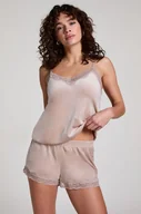 Bielizna nocna - Hunkemöller Szorty z aksamitnej koronki Beżowy - miniaturka - grafika 1