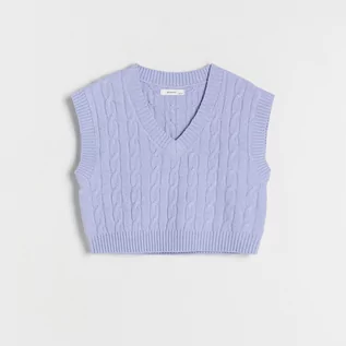 Swetry dla dziewczynek - Reserved - Dzianinowa kamizelka - Niebieski - grafika 1
