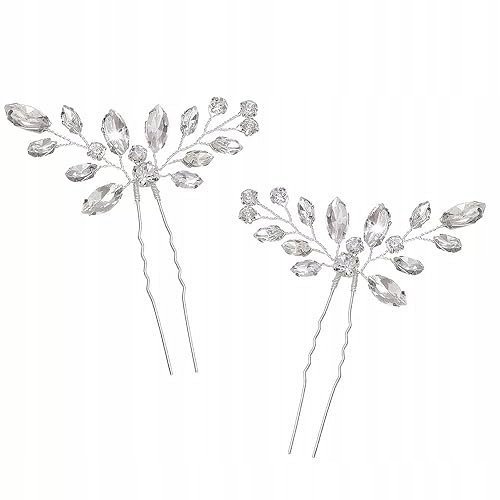 SPINKI DO WŁOSÓW ŚLUBNE SREBRNE KRYSZTAŁKI STRASU ZESTAW 2 SZTUKI