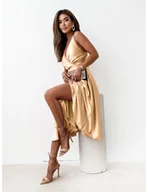 Sukienki - Rozkloszowana sukienka na ramiączkach CRISSY - złota - miniaturka - grafika 1