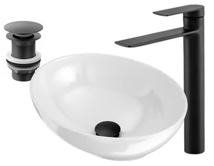 Umywalka Nablatowa Okrągła + Bateria Czarna +Korek - Umywalki Umywalka Nablatowa Okrągła + Bateria Czarna +Korek - Umywalki - miniaturka - grafika 1