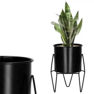 Stojak na kwiaty 19 cm z doniczką nowoczesny kwietnik loft czarny mat GA0162 - Kwietniki - miniaturka - grafika 1