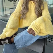 Swetry damskie - TEMU Sweter damski na jesień i zimę – elegancki, prosty, jednokolorowy, wygodny z długim rękawem - miniaturka - grafika 1