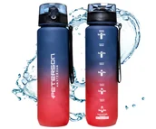 Shakery i bidony sportowe - BUTELKA NA WODĘ 1L TRITAN BIDON SPORTOWY SZCZELNA MOTYWACYJNA SIŁOWNIA BEZ BPA GRANATOWY PETERSON - miniaturka - grafika 1