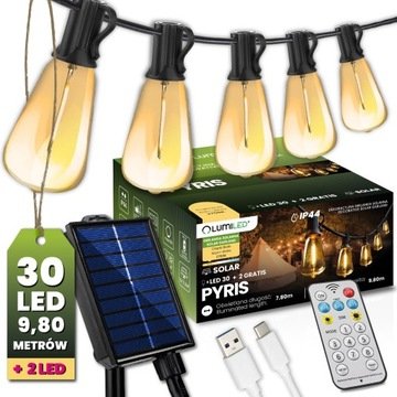 Lumiled Girlanda Solarna Ogrodowa 30x Led Ozdobne Żarówki 9,8m 2700K Ciepła 