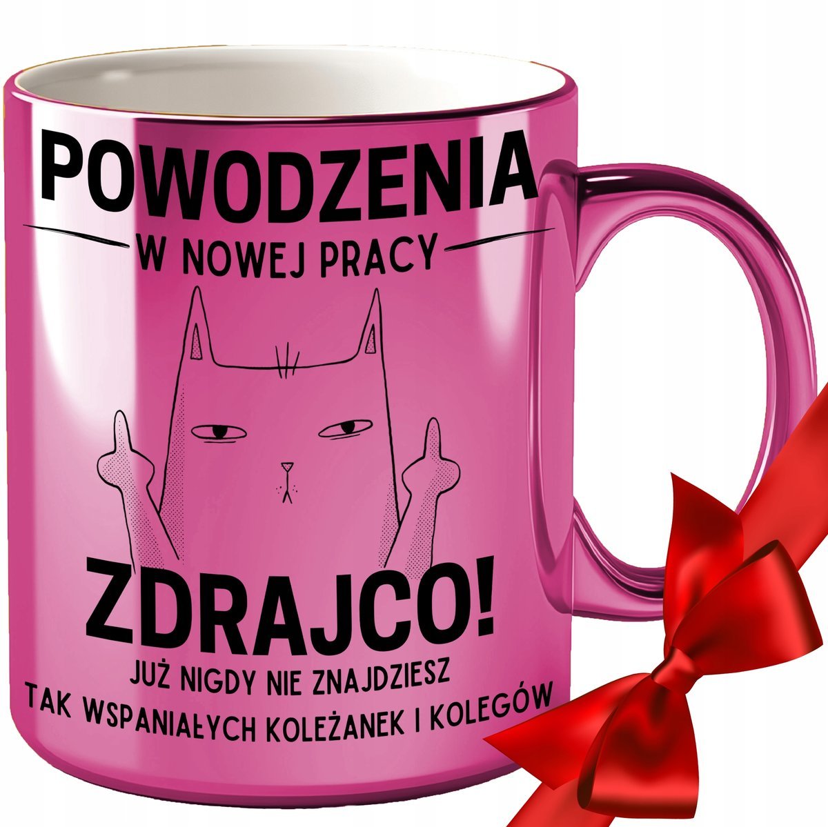 KUBEK NA POŻEGNANIE ODEJŚCIE KOLEŻANKI Z PRACY BIURA GRAWER ZŁOTY RÓŻOWY