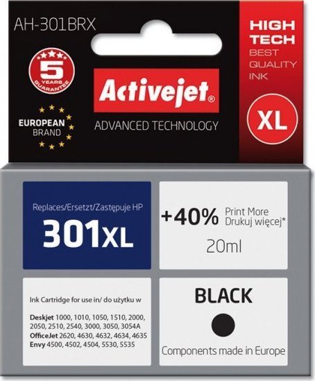 Tusz Activejet Tusz Activejet AH-301BRX zamiennik HP 301XL CH563EE Premium 20 ml czarny