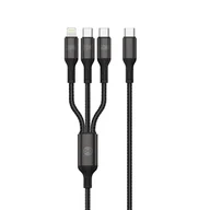 Kable USB - Forever kabel 3w1 USB-C - Lightning + 2x USB-C 1,2 m 60W czarny - miniaturka - grafika 1