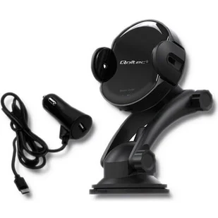 Qoltec Ładowarka indukcyjna samochodowa PRO z uchwytem iR | 15W | QC3.0 | USB typ C 51219 - Ładowarki samochodowe - miniaturka - grafika 1