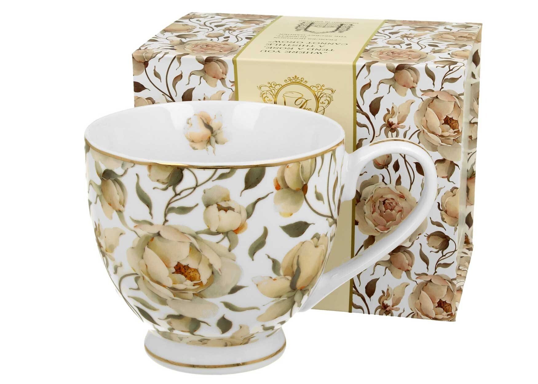 Kubek do kawy Duo Royal English Roses White wykonany z porcelany, kubek, filiżanka do herbaty, filiżanka do kawy z uchwytem 530 ml