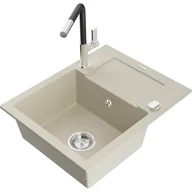 Zlewozmywaki z baterią - Mexen Enzo zlewozmywak granitowy 1-komorowy z ociekaczem i baterią kuchenną Flora, beżowy - miniaturka - grafika 1