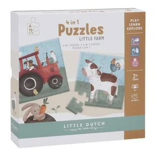 Little Dutch Puzzle 4 elementy Little Farm FSC - Układanki dla dzieci - miniaturka - grafika 1