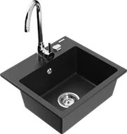 Zlewozmywaki z baterią - Mexen Milo zlewozmywak granitowy 1-komorowy z baterią kuchenną Telma, czarny/srebrny - 6505-73-670200-00 - miniaturka - grafika 1