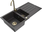 Zlewozmywaki z baterią - Mexen Andres zlewozmywak granitowy 1,5-komorowy z ociekaczem i baterią kuchenną Telma, czarny nakrapiany - 6515-76-670200-50 - miniaturka - grafika 1