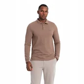 Koszulki męskie - Męski strukturalny longsleeve polo z naszywką brązowy V4 OM-POLS-0131 S - miniaturka - grafika 1
