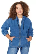 Kurtki damskie - TRENDYOL Damska kurtka oversize Basic Plain Denim rozmiary w kurtce Coat, niebieski, 48 duże rozmiary - miniaturka - grafika 1
