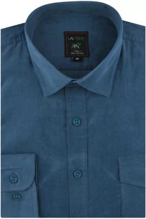 Koszule męskie - Koszula Męska Sztruksowa na co dzień do pracy robocza gładka niebieska z długim rękawem w kroju REGULAR Laviino B550 - grafika 1