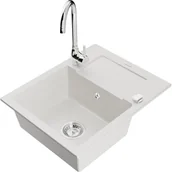 Zlewozmywaki z baterią - Mexen Enzo zlewozmywak granitowy 1-komorowy z ociekaczem i baterią kuchenną Telma, biały - miniaturka - grafika 1