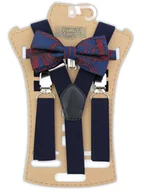 Paski - Zestaw - gładkie granatowe szelki i niebieska mucha w czerwony wzór XM15 - miniaturka - grafika 1