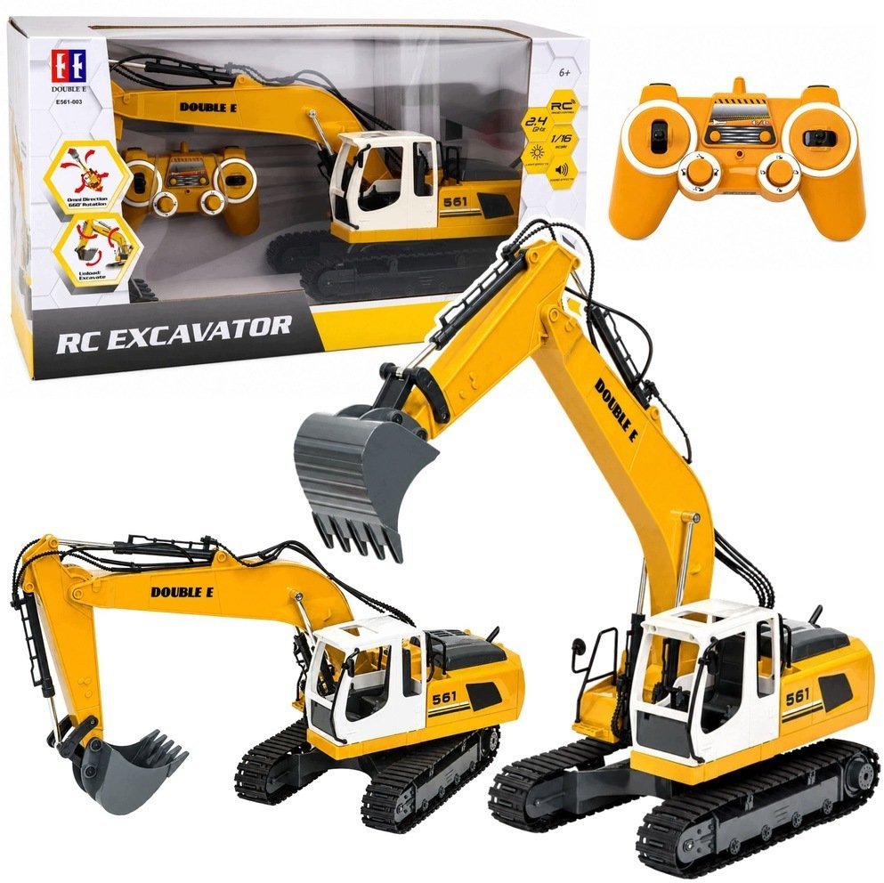 LeanToys Koparka gąsienicowa zdalnie sterowana RC światła dźwięki żółta 1:16
