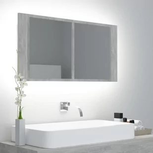 Szafka łazienkowa z lustrem i LED, szarość betonu, 90x12x45 cm - Szafki RTV - miniaturka - grafika 1