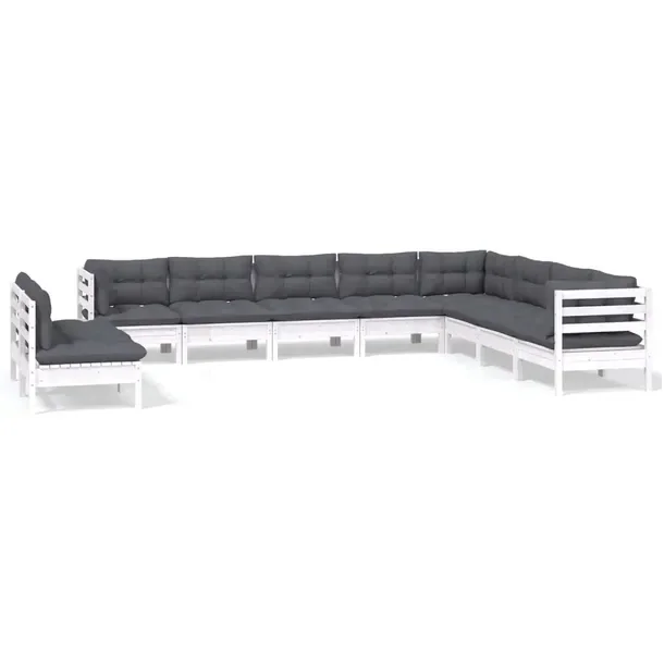 Zestaw wypoczynkowy ogrodowy z litego drewna sosnowego, biały, antracytowy