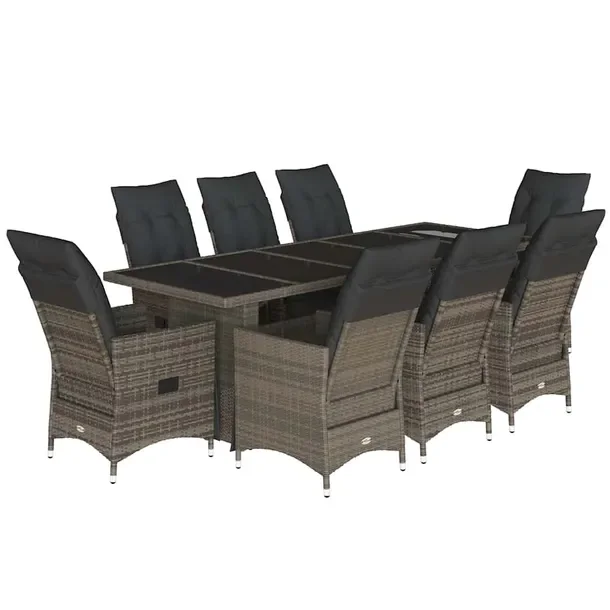 Zestaw Bistro Ogrodowy z Rattanu PE, Stół 240x90x75 cm, 8 Krzeseł, Szary