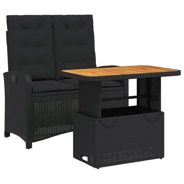 Zestaw mebli ogrodowych czarny, rattan PE, stół 90 x 55 x 40/71 cm, ławk
