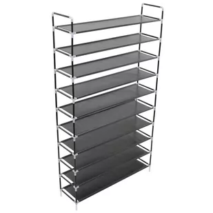 vidaXL Stojak na buty z 10 półkami, metal i włóknina, czarny - Szafki na buty - miniaturka - grafika 1